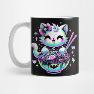 Pastel Goth Kawaii Cat Eating Bowl of Ramen Neon Blacklight Mug